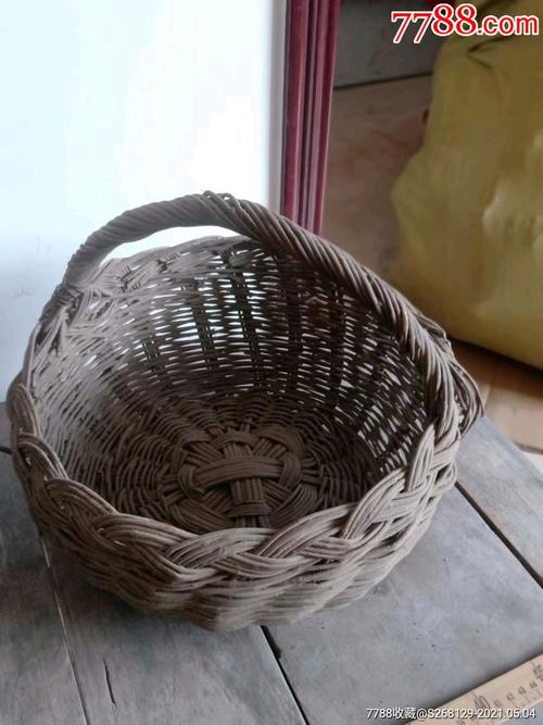 怀旧民国老手工编织圆手提篮子-植物编织工艺品-7788商城